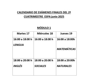 Calendario de examenes finales 2 cuatr 2025
