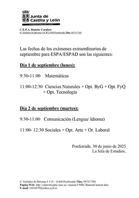 Exámenes septiembre 2025