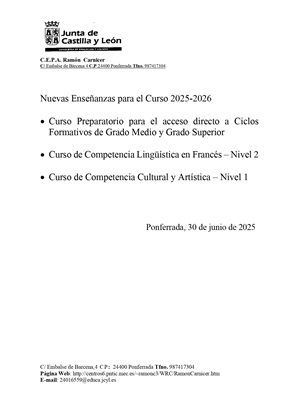 Nuevas Enseñanzas Curso 2025-2026