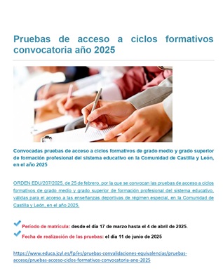 Pruebas de acceso a ciclos formativos